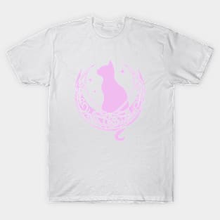 Pink Celtic Moon Cat Stars T-Shirt